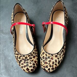 Leopard Print Mary Jane Flats with Removable Red Straps